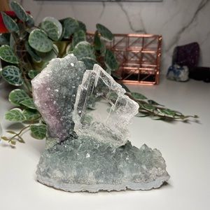 Stunning Large Blue & Purple Flowering Amethyst with Gypsum (Selenite) Crystal
